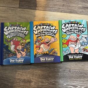 Captain Underpants Hardcover Book Set - Green, Yellow, Blue Covers by